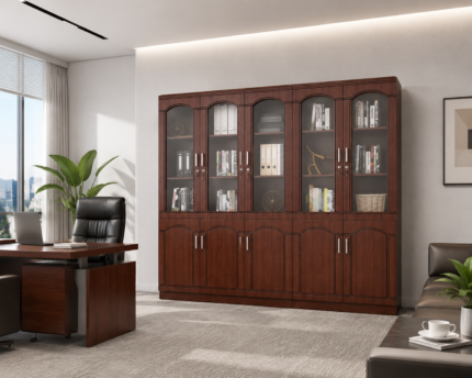 The 5-Door Mahogany Storage Cabinet provides a spacious and practical storage solution for offices, executive rooms, institutions, businesses, and professional workspaces. Its five-door design gives you ample room to organize files, documents, books, stationery, office equipment, and other essential items. Furthermore, its rich mahogany appearance adds a classic and professional touch to modern office interiors. Spacious Office Storage This 5-door mahogany storage cabinet provides multiple storage sections for keeping workplace items neatly arranged. You can organize files, folders, books, stationery, supplies, and equipment inside the cabinet while keeping your office free from unnecessary clutter. In addition, the enclosed doors keep stored items neatly out of sight and help create a cleaner working environment. You can place the cabinet alongside executive desks, office workstations, boardroom tables, filing cabinets, and office chairs. Moreover, its generous storage capacity makes it useful for offices that handle large amounts of paperwork and equipment. Elegant Mahogany Design The 5-Door Mahogany Storage Cabinet brings a warm and sophisticated appearance to professional spaces. Its mahogany finish can complement executive desks and other wooden office furniture, creating a coordinated interior. Furthermore, its classic design works well in both traditional and contemporary office settings. The cabinet also helps you make better use of available storage space. As a result, you can keep important office materials organized while maintaining a neat and professional appearance. Ideal for Offices and Institutions This 5-door office storage cabinet suits corporate offices, executive rooms, schools, institutions, business centres, reception areas, and administrative departments. Whether you need storage for files, books, stationery, or general office supplies, it provides a convenient solution for everyday organization. Key Features 5-door mahogany storage cabinet Spacious internal storage Five enclosed storage sections Elegant mahogany appearance Suitable for files and documents Ideal for books and stationery Useful for office supplies Helps reduce workplace clutter Professional executive design Suitable for corporate offices Ideal for institutions and businesses Complements mahogany office furniture Practical everyday storage solution The 5-Door Mahogany Storage Cabinet combines generous storage capacity, classic styling, and practical office organization. Whether used in an executive office, corporate workspace, institution, or business centre, it provides a convenient way to keep documents, books, supplies, and other essentials neatly arranged and easily accessible.